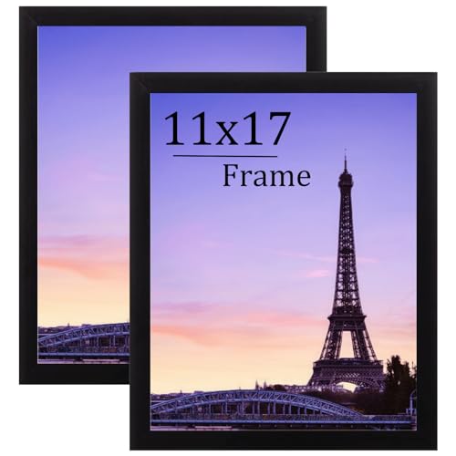 11x17 inch Picture Frame Wood Black Photo Frame Display Pictures 8x12 with Mat, or 11x17 Without Mat,Wall Mounting Document Certificate Frames,11x17 Wall Gallery Poster Frame for 11 by 17 Ph