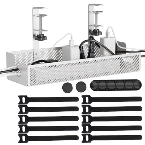 ケーブルトレー 配線隠し デスク下配線トレー 収納 幅40.5cm 天板0.5~5.2cm対応 コード収納 デスク周り 収納 デスクオーガナイザー コード隠し ケーブル収納 配線 整理 炭素鋼製 錆防止 滑り止めシリ 日本語説明書付き (ホワイト)