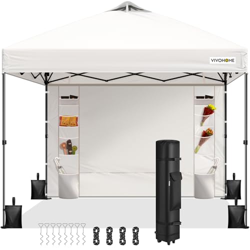 VIVOHOME 8x8ft Pop Up Canopy Tent with Sidewall and 6 Pockets, One Push Setup Outdoor Portable...