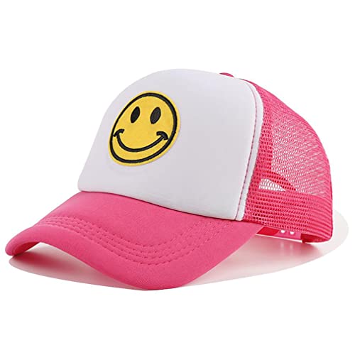 RUINUO Smile Face Baseball Cap Adjustable Trucker Hat Smile Foam Mesh Back Hats Rose