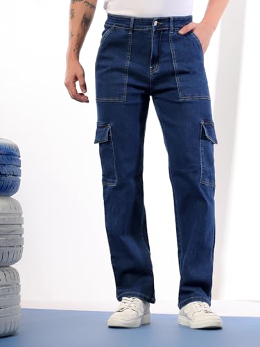 Image of KOTTY Mens Solid Elizabeth Blue Utility Pocket Jeans