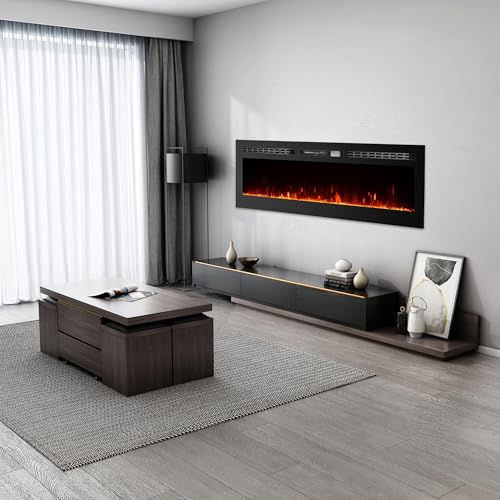 Electric Fireplace in Wall Recessed and Wall Mounted, 60 Inch Modern Fireplace Heater with Multicolor Flame, Timer, 750/1500W Black Fireplace Controlled by Touch Screen or Remote - Image 2