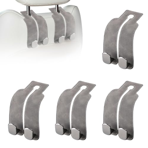 Image of Headrest Hooks for Car, Twinhook Car Seat Hooks for Headrest (Grey 4Pcs) | Leather Car Purse Holder Hooks for Purses and Bags, Universal Car Headrest Hangers Seat Back Organizer for Travel