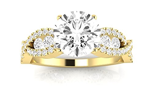 14K White Gold 1.1 CTW Round Cut Designer Twisting Eternity Channel Set Four Prong Diamond Engagement Ring, J Color I2 Clarity, 0.5 Ct Center