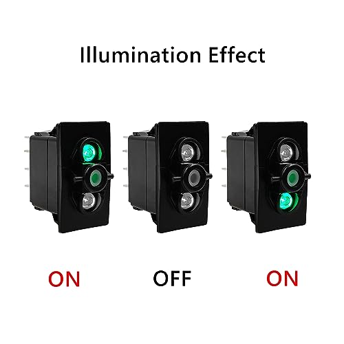 Image of Dual Green Led 7 Pin ON-Off-ON DPDT 3 Way Rocker Switch Base for ARB /Carling Auto Marine Boat Dashboard Switch Replacement 12V /24V IP68