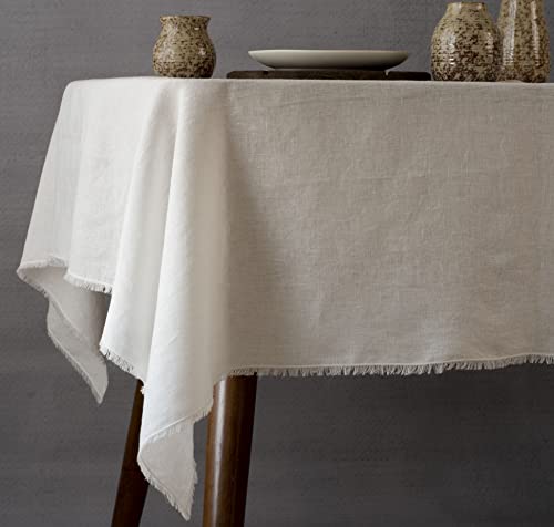 Linkslove Home Off-White Linen Tablecloths with Fringe for Coffee Tables, 55x55 Inch 100% Linen Small Table Cloth for Party, Machine Washable, Soft, Luxury, Christmas, Winter,Thanksgiving by Linkslove Home - Used condition - Image 4