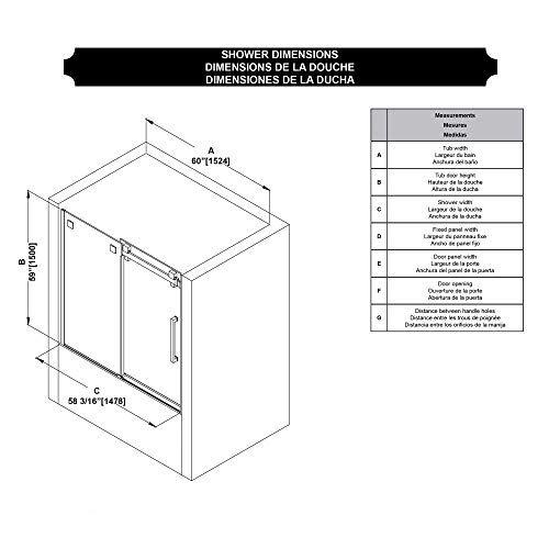 Ove Decors Chester 58.1875-In To 59.75-In Frameless Sliding Bathtub Door, 60 In, Chrome #TOP3