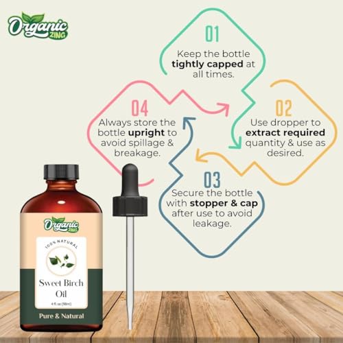 Image of Organic Zing Sweet Birch (Betula Lenta) Oil | Pure & Natural Essential Oil for Aroma, Diffusers, Skincare & Massage - 118ml /3.99fl oz