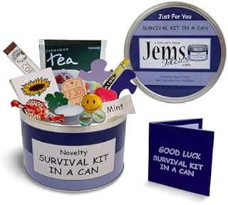 Good Luck Survival Kit In A Can. Humorous Novelty Fun Gift - Present & Card All In One. New Job, Leaving, Emigrating, Moving Away etc. Customise Your Can Colour. (Purple/Lilac)