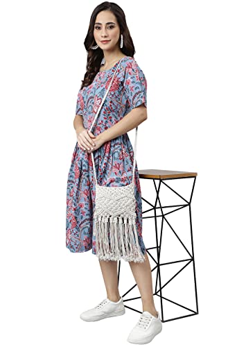 Image of Janasya Women's Cotton Floral Print Flared Dress