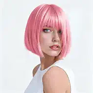 Pink Bob Wig Colorful Short Bob Wigs with Bangs, Synthetic Party Wigs Funny Cosplay Hairpieces for Women Men Daily Bachelorette Halloween Costume Party Decorations