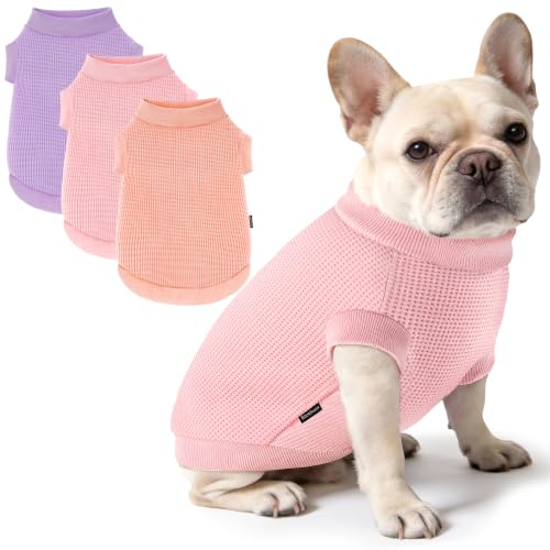 Image of 3 Pack Dog Shirt for Small Supplies Functional Waffle Dog Clothes Warm Soft Sweatshirt Outfit for Dogs Cats Pet Apparel