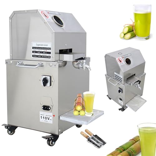 INTBUYING 800W Electric Sugarcane Juicer 3 Rollers Sugar Cane Press Machine Commercial Sugar Cane Juice Extractor Auto Roller Pressure Adjustment Vertical Juice Squeezer 660lbs/h