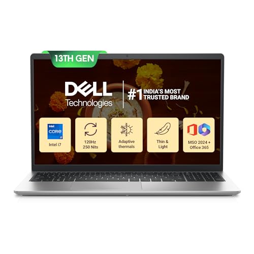 Dell Inspiron 3530, Intel Core i7 13th Gen - 1355U, 16GB RAM, 512GB SSD, FHD 15.6'/39.62 cm, Windows 11, Office H&S 2024, Silver, 1.62kg, Backlit KB, M365, 15 Month McAfee, Thin & Light Laptop