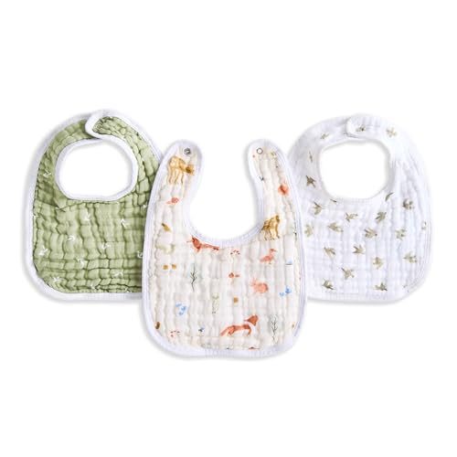 aden + anais essentials(エイデンアンドアネイエッセンシャルズ)スナップビブ sage woodland ワンサイズ 3個 コットン100% 23×32cm 洗濯機可 よだれかけ 赤ちゃん 出産祝い ギフトBBADAEESNC3002