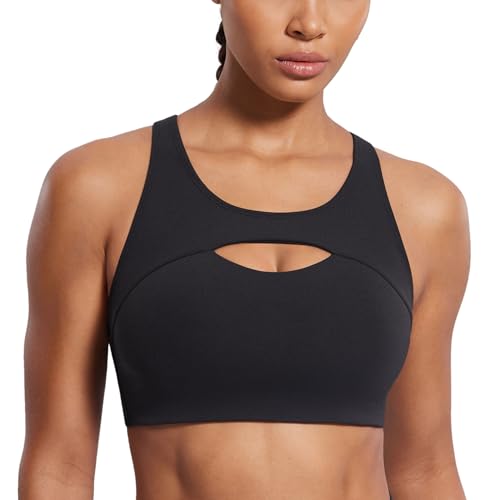 SYROKAN Hollow Out Breathable Sports Bras for Women High Support Molded Cup Training Wireless Racerback Bra