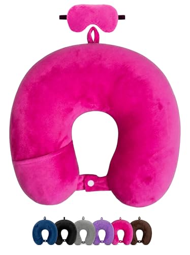 Image of Premium Travel Neck Pillow with Eye Mask for Men & Women, Soft Comfortable Head Rest Neck Support Pillow for Airplane Flight Car Train Bus Travel, Sleeping Eye Mask Neck Pillow Combo