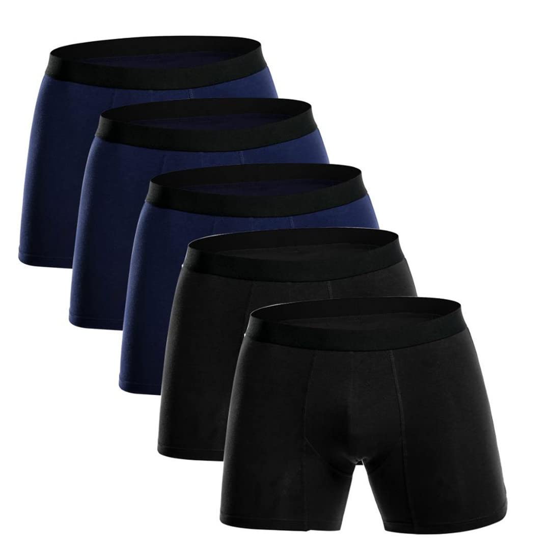Mutande Uomo 5 Pz/lotto Boxer Lungo Mens Biancheria Intima Cotone Uomo Boxer Solido Pantaloncini Boxer, 2 nero, 3 blu, L