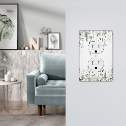 Decorative Outlet Covers Rustic Ink Green Eucalyptus Leaves Sage leaf 1 Gang Duplex Light Switch Cover Plate Unique Wall Plate Electrical Switch Plate Covers for Bedroom Home Decor