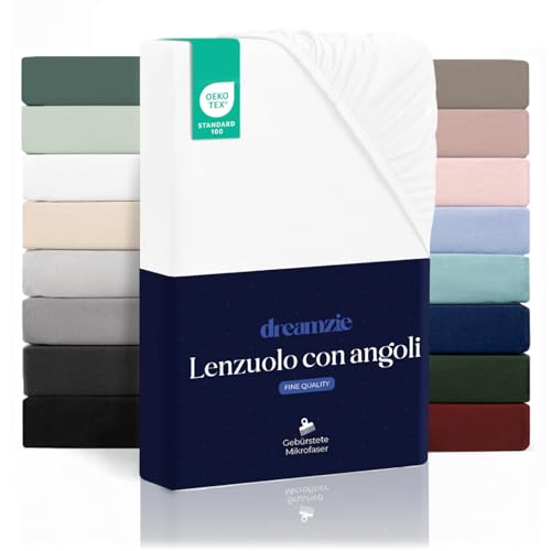 Dreamzie Lenzuolo con Angoli Matrimoniale 180x200 cm - Altezza Materasso fino a 33 cm- 100% Microfibra - Bianco - Certificato Oeko TEX, Lenzuola Letto con Angoli ed Elastico