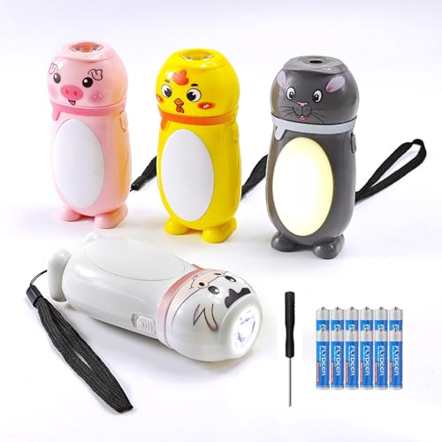 Hilngav 4 Pack Small Mini LED Flashlights for Kids Toddlers Cute Small Animal Flashlight- 2 in 1 Flashlight Camping Lantern Flashlights - Christmas...