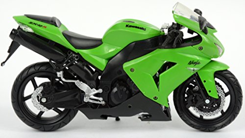 New Ray 42443 A - Kawasaki ZX 10 R / Honda CBR Motorrad, Miniaturfahrzeug, Maßstab 1:12, Grün / Schwarz