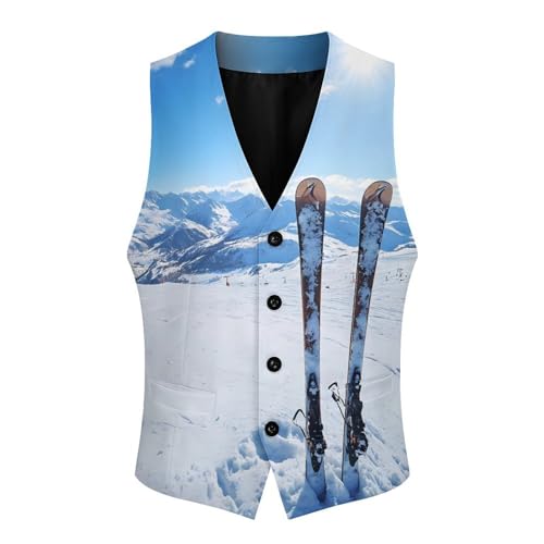 Winter Mountains Ski Equipment Men's Suit Vests Business Formal Dress Vest V-Neck Waistcoat for Wedding Casual4
