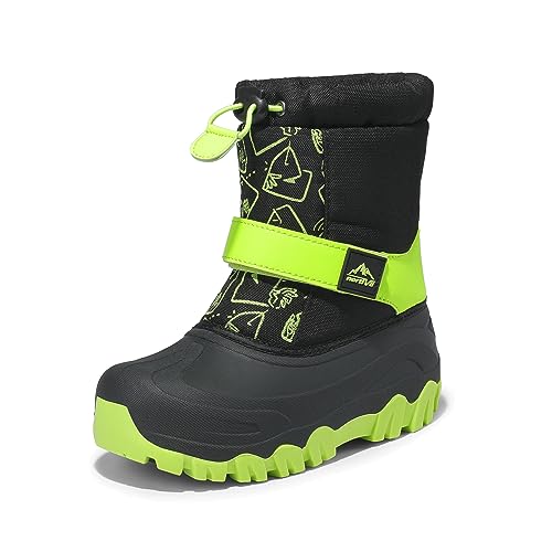 NORTIV 8 Kids Snow Boots Boy's Girl's Waterproof Cold Weather Classic Booties Hiking Outdoor Shoes (Little Kids/Big Kids) 12 Little Kid Black/Green