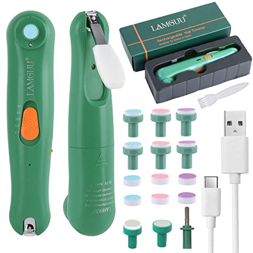 LAMGUU Rechargeable Baby Nail Trimmer- Safe 2.0 Pressure-Activated Arrest System，Electric Nail File for baby, Infant Newborn Toddler Kids Electric Nail Filer Two Sides Led Lights, USB-C, Ergonomic 90°