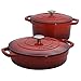 ProCook - Lot de 2 Cocottes avec Couvercles - Marmites en Fonte Émaillée - Dégradé Rouge - Cocotte Ronde 24cm & Cocotte Basse 28cm - Compatible avec Induction