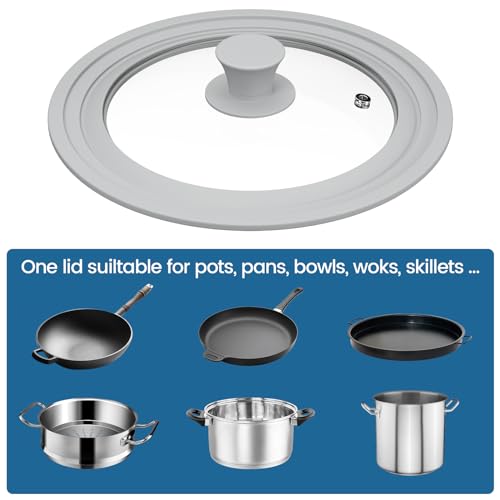 TOPULORS Universal Lid for Pots, Pans, and Skillets - Tempered Glass Lid with Silicone Rim Fits All 7 to 10 Inches Diameter Cookware - Frying Pan Cover - Replacement Lid - Dishwasher Safe, Grey - Thumbnail 4