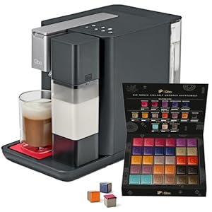Tchibo Qbo MILK MASTER Premium Kapselmaschine inkl. 30 recyclebare Qbo Kapseln für Cappuccino, Espresso, Caffè Crema, Milchschaum auf Knopfdruck mit abnehmbarem Milchtank 300ml, Lipstick Red
