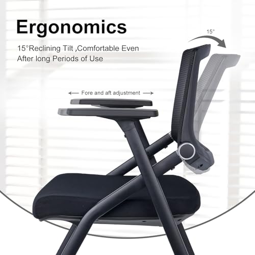 Image of Upgraded Folding Chair with Wheels and Padded, Ergonomic Mesh Back and Arms for Office, Meetings, Conferences, Receptions, Training Rooms & Folding Office Chairs