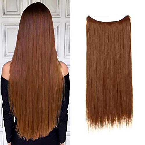 22 Inch Halo Hair Extensions Straight Light Auburn Long Synthetic Hairpieces Secret Wire Headband for Women Heat Friendly Fiber No Clip SARLA
