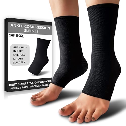 SB SOX Compression Ankle Brace (1 Pair) – Ankle Support Sleeve for Men & Women – Relief for Achilles, Sprains, Plantar Fasciitis (Solid Black, X-Large)