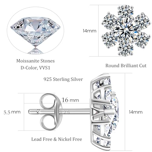 Moissanite Stud Earrings D Color VVS1 Clear Moissanite Earrings 18K Gold Plated 925 Sterling Silver Friction Base Hypoallergenic Earrings for Men Women3