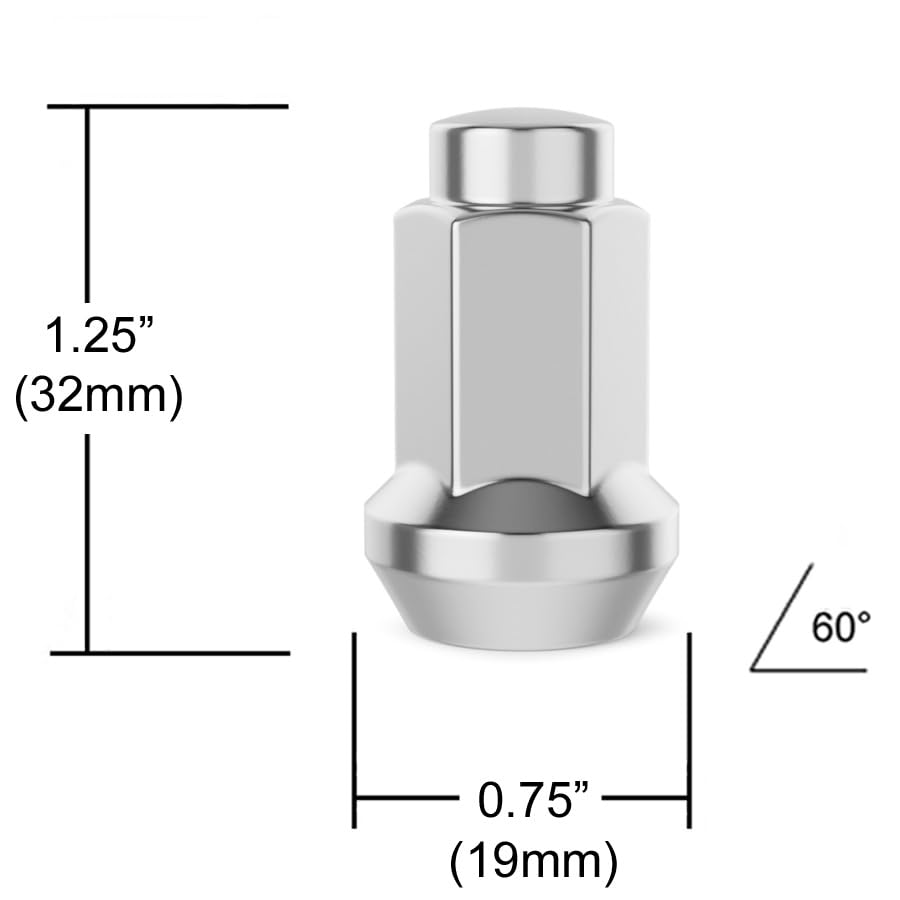 Image of 16pcs Bulge ATV Lug Nuts - 3 /8x24 Thread Size - 1.4 inch Length - Closed End - Cone Acorn Taper Seat - 14mm Hex Head - Compatible with Many Polaris Sportsman RZR Ranger Kawasaki - Silver Chrome