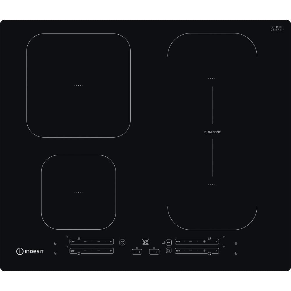 INDESIT IB 65B60 NE - Piano Cottura Induzione 4 Fuochi Vetroceramica, Piastra Induzione 10 Funzioni, Zone Versatili per Pentole Grandi, Cottura Automatica con Programmi Preimpostati, 59Lx5,4Hx51P