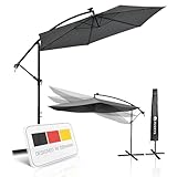 Protection solaire : Avec un diamètre de 285 cm, le parasol déporté (gris) avec manivelle et support est l'ombre idéale pour le jardin, le balcon ou la terrasse lorsque le soleil est intense