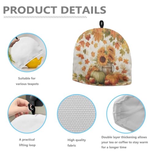 Image of Sunflower Harvest Tea Pot Cozies Fall Teapot Dust Cover Insulation Warmth Breakfast Pot Holder Washable Reusable Table Decoration