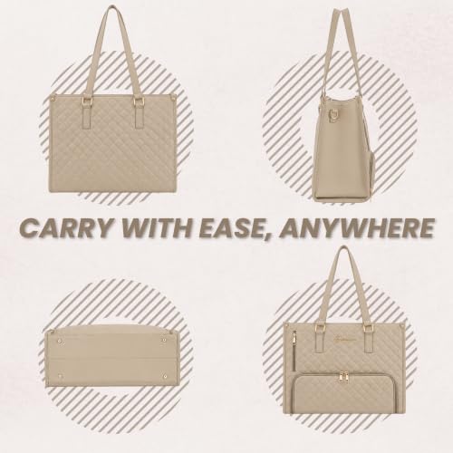 Image of OCEANEVO 2 in 1 Stylish Laptop Tote Bag for Women Office use with Insulated Lunch Bag Compartment includes Small Pouch and Luggage Tag, Laptop Handbag for Office, Travel