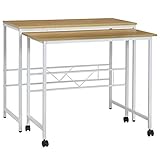 タマリビング(Tamaliving) ターブル デスク 幅90cm 幅84cm ネストテーブル キャスター付き 学習デスク 学習机 パソコンデスク テーブル スチール脚 ホワイト/ナチュラル 50003578-80