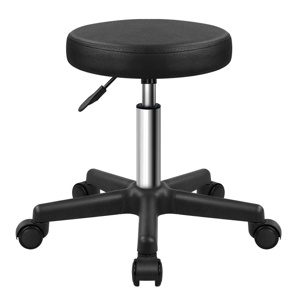FURWOO runder Rollhocker auf Rädern höhenverstellbarer Hocker Spa-Hocker für Salon Massage Zuhause Küche Schwarz