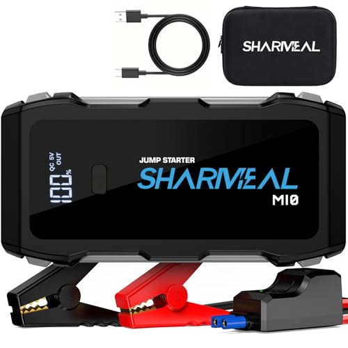 Sharmeal Jump Starter 4000A, 12V Car Battery Jump Starter with USB Quick Charge (Up to 10.0L Gas or 8.0L Diesel Engine), Battery Booster with 3 Modes Flashlight and Jumper Cable