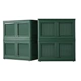 CSSMCOMP(売店)収納ボックス 4個セット実色 グリーン 収納ケース 折りたたみ ５面開き 積み重ね 蓋付き 扉付き 組み立て簡単 省スペース キャスター付き おしゃれ 強い耐荷重 大容量 家庭用 車用