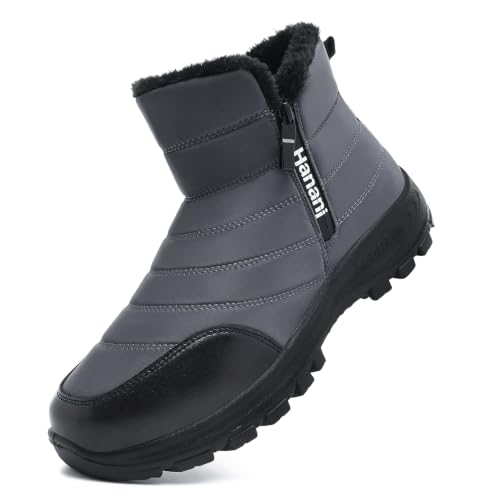 Image of Hanani Mens Winter Snow Boots Fur Lined Warm Ankle Boots Zipper Closure Waterproof Outdoor Boots Men's Lightweight Comfortable Shoes
