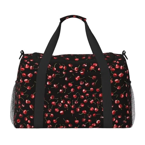 Cute Cherry Pattern Travel Duffle Bag Red Fruit Weekender Bag for Women Men Carry on Overnight Bag Yoga Gym Bag Workout Duffle Sports Bag