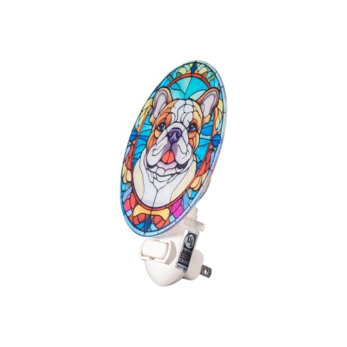 Image of Dog Night Light English Bulldog, Stained Glass Styled Plug-in Wall Nightlight, Bulb Included, Pet Memorial & Dog Lover Gift, Bedroom Hallway Bathroom Decor