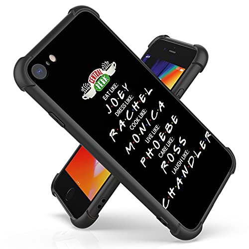 IRUNCOOL Black Case Compatible with iPhone SE 2022 iPhone 7 iPhone 8 4.7 Inch, Soft TPU & Hard PC Back Cover with 4 Corners Shockproof Protection (Central Perk Friends)