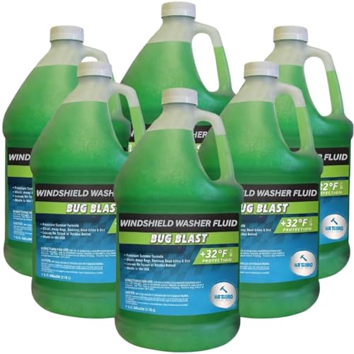 Hathoro (6 Gallons) Bug Blast Windshield Washer Fluid - Premium Summer Formula +32F Protection | Removes Bugs and Road Grime - 6 Jugs of 1 Gallon